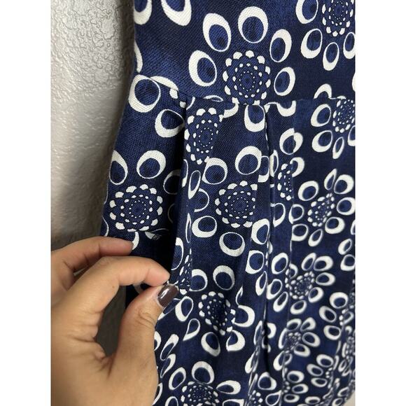 Adam Lippes Blue Floral Linen Blend V Neck Mini Dress Pockets Size 6 Silk Lining - Picture 9 of 10